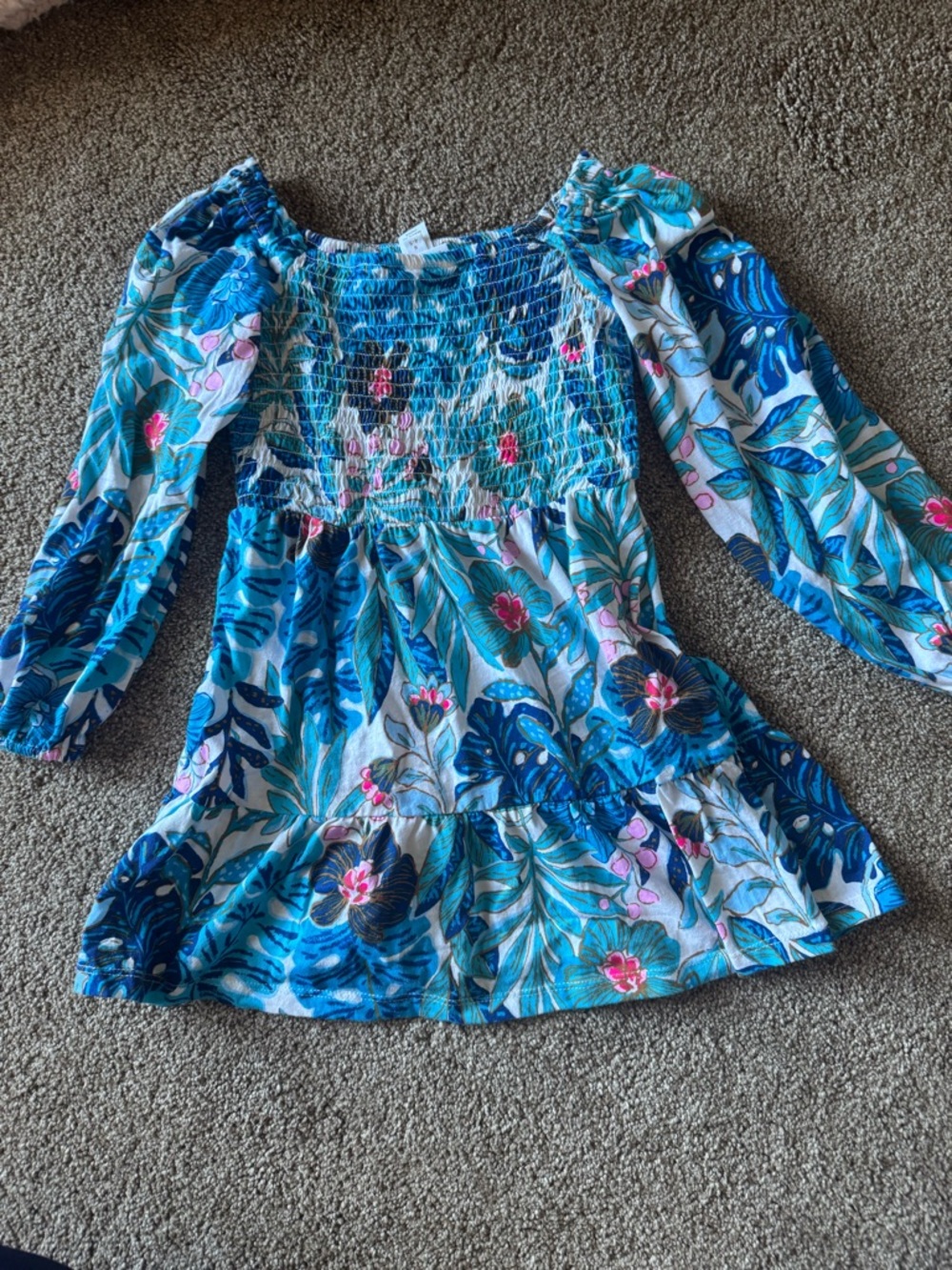Lilly Pulitzer Girls Blue and Pink Smocked Dress